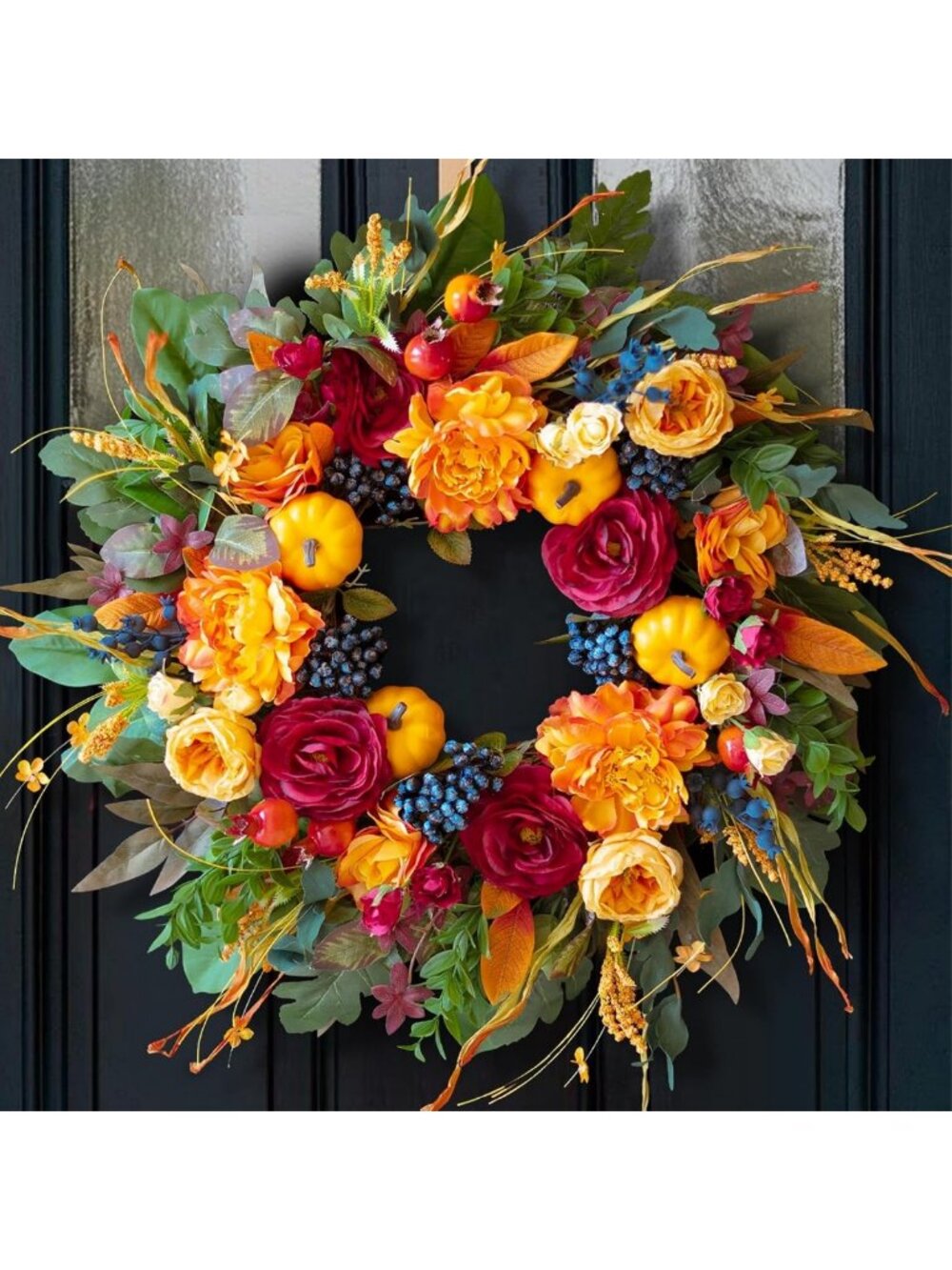24-Inch Fall Harvest Wreath for Front Door, Porch & Entryway Decor - Artificial